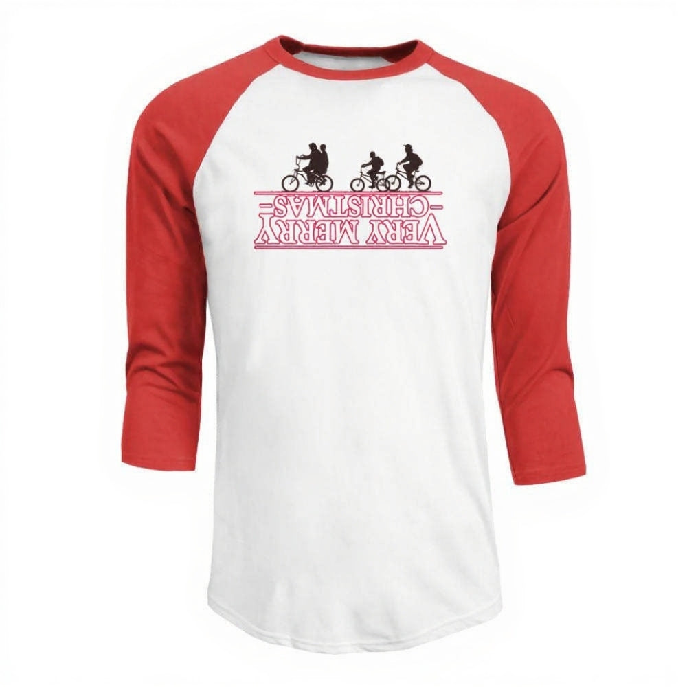 T-shirt homme baseball manches 3/4 Stranger Things Very Merry Christmas à l'envers – coloris Rouge