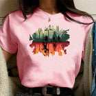 Damen-T-Shirt rosa Stranger Things Wald kopfüber