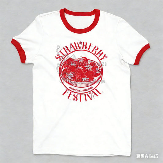 T-shirt homme ringer Stranger Things Strawberry Festival Hawkins – coloris A25556-094-FM-W-0-C
