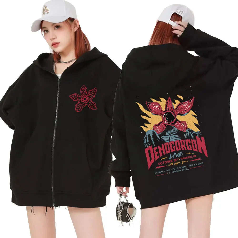 Sweat zippé Stranger Things Demogorgon Live blanc et noir – coloris Noir