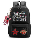 Rucksack Stranger Things Alphabetwand schwarz mit Demogorgon-Schlüsselanhänger