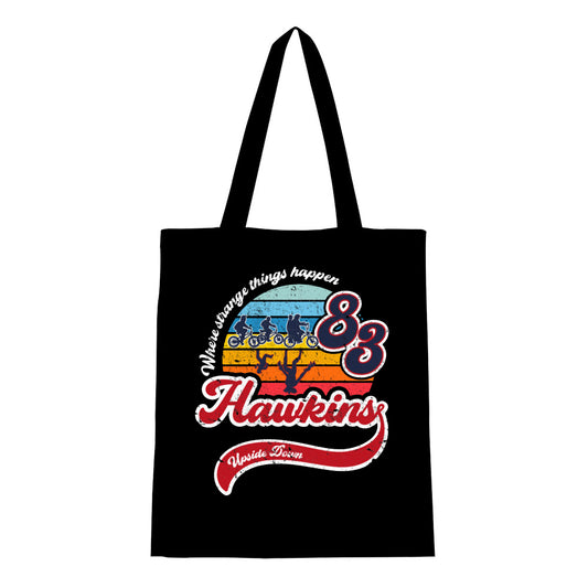 Tote bag Stranger Things Hawkins 83 rétro vu de face