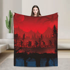 Kuscheldecke Stranger Things Fahrräder im roten Wald
