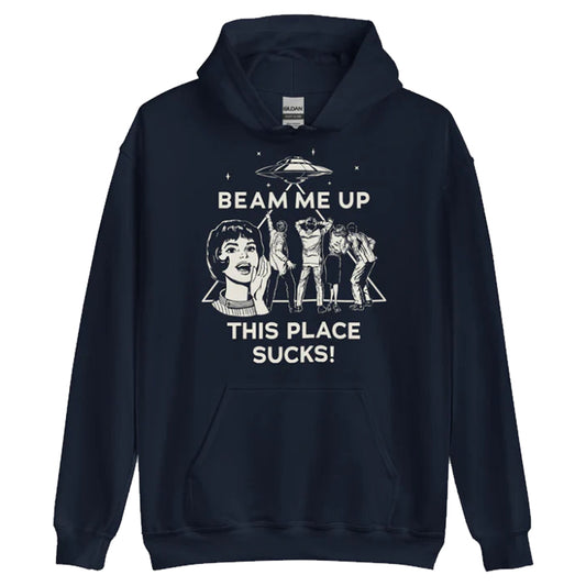 Sweat à capuche Stranger Things Beam Me Up This Place Sucks – coloris Bleu marine