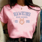 Damen-T-Shirt rosa Stranger Things Hawkins High School 1986