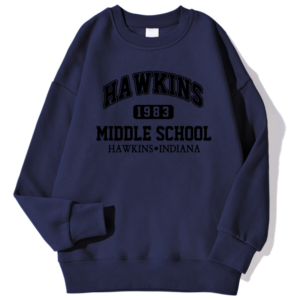 Sweat Stranger Things Hawkins Middle School homme – coloris Bleu marine