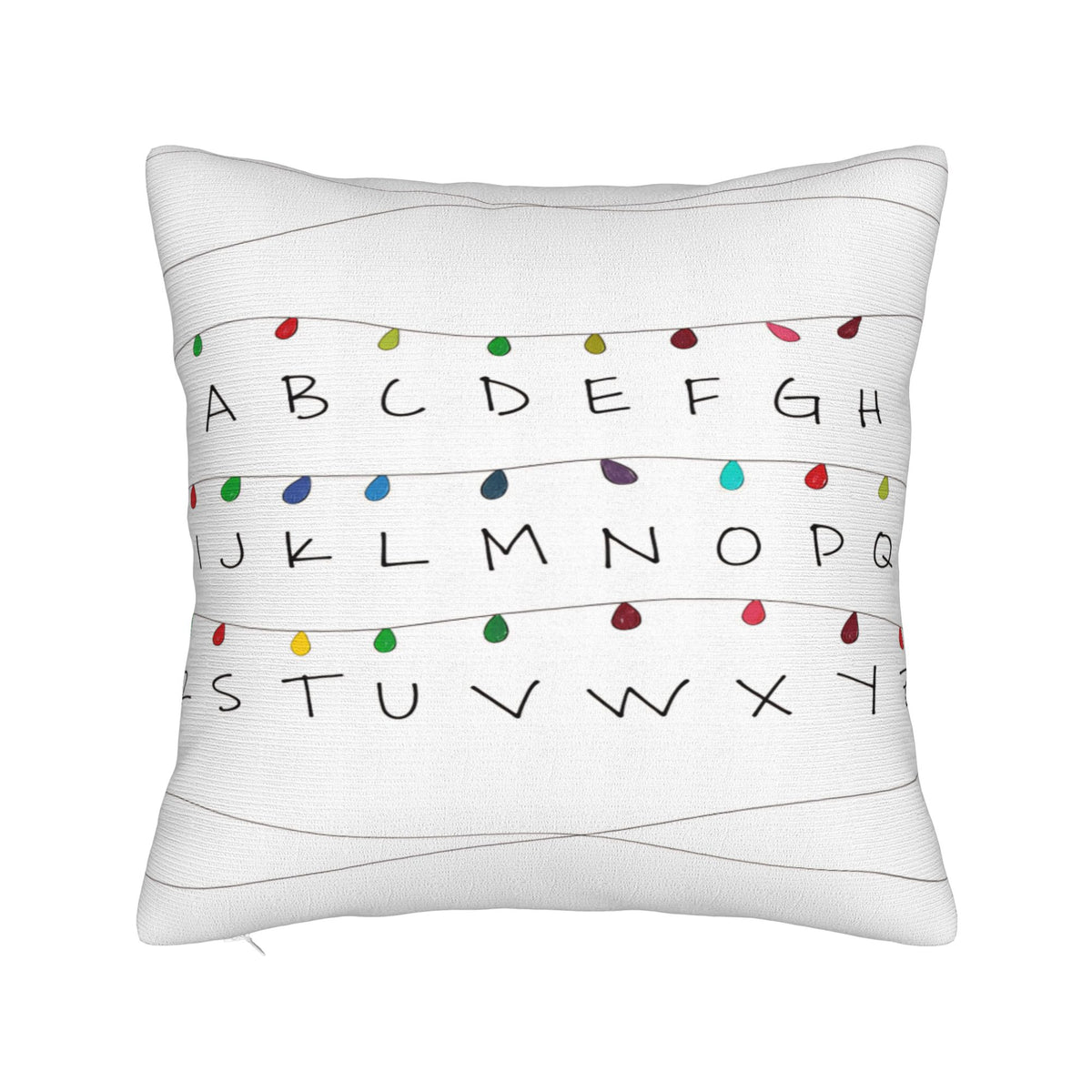 Housse de coussin Stranger Things guirlande alphabet blanche vu de face