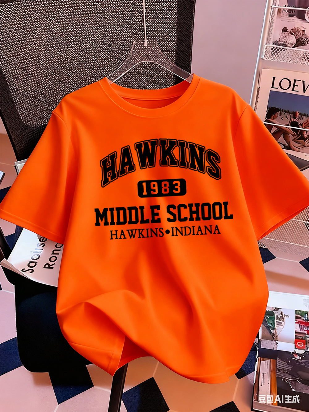 T-shirt homme Stranger Things Hawkins Middle School 1983 – coloris Orange