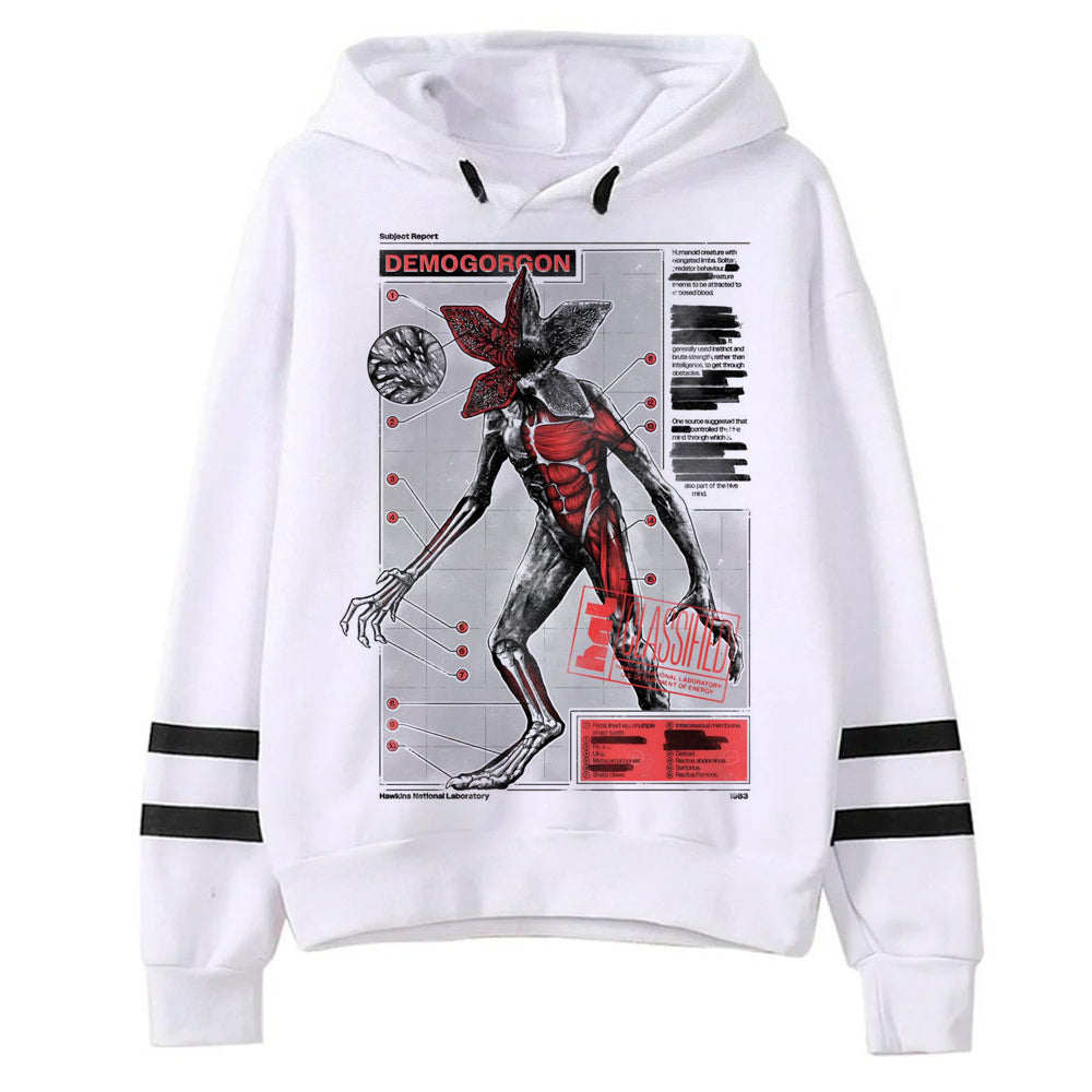 Pull blanc Stranger Things anatomie du Demogorgon vu de face