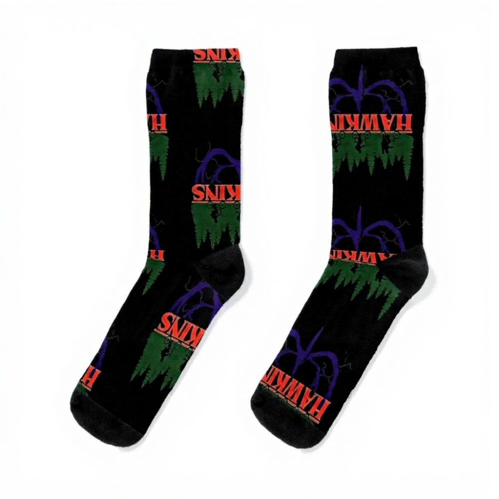Chaussettes Stranger Things Hawkins à l'envers vu de face