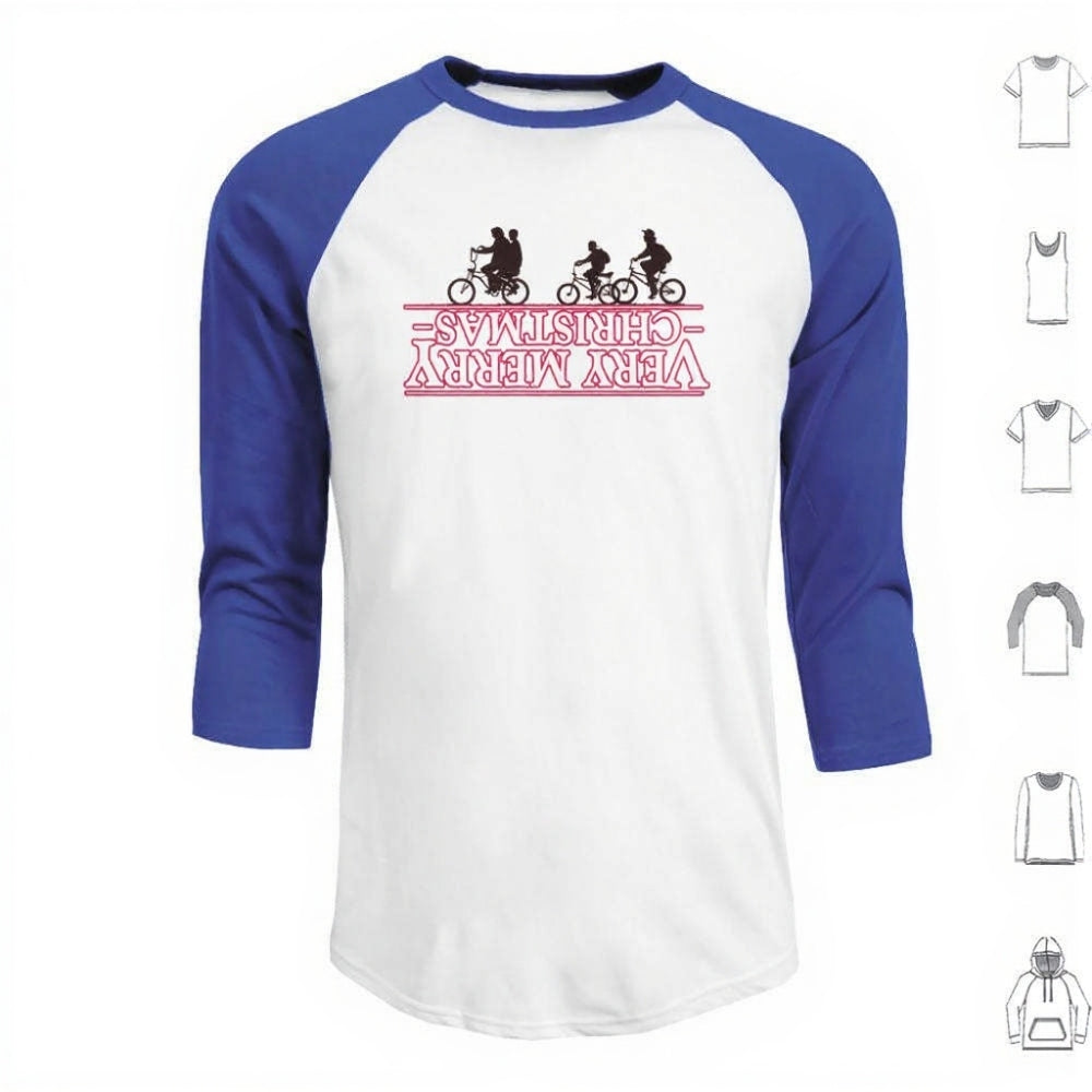 T-shirt homme baseball manches 3/4 Stranger Things Very Merry Christmas à l'envers – coloris Bleu