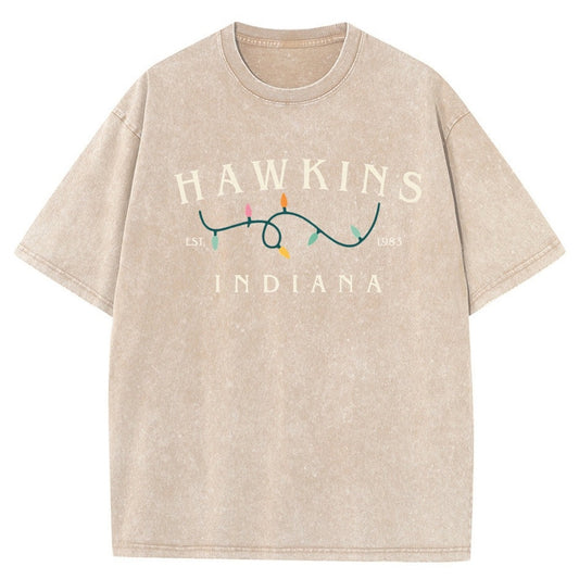 Herren-T-Shirt im Used-Look Stranger Things Hawkins Indiana Lichterkette – Farbe Beige