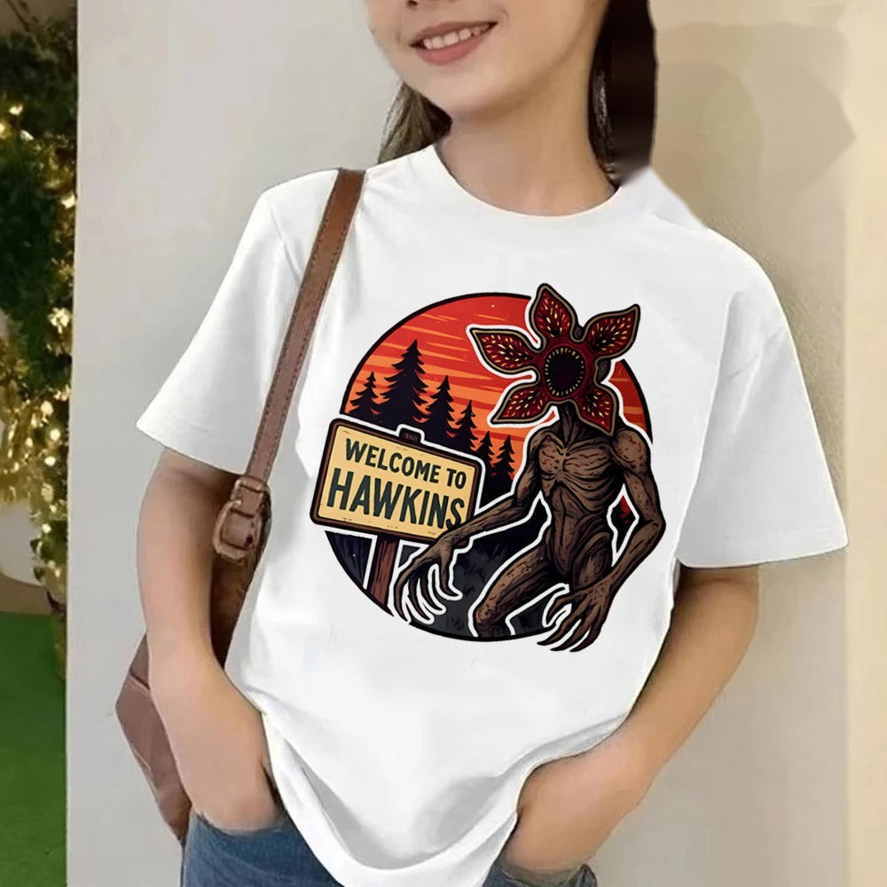 T-shirt enfant Stranger Things Welcome to Hawkins Demogorgon vu de face