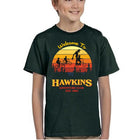 Kinder-T-Shirt grün Stranger Things Hawkins Sonnenuntergang