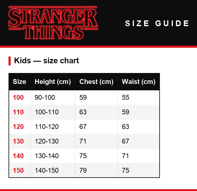 Größentabelle – Kinder-Outfit Stranger Things Nancy Wheeler gestreifter Pullover