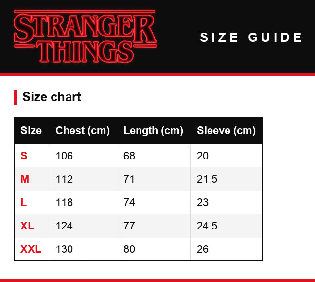 Größentabelle – Herren-T-Shirt im Used-Look Stranger Things Medaillon Hawkins Indiana