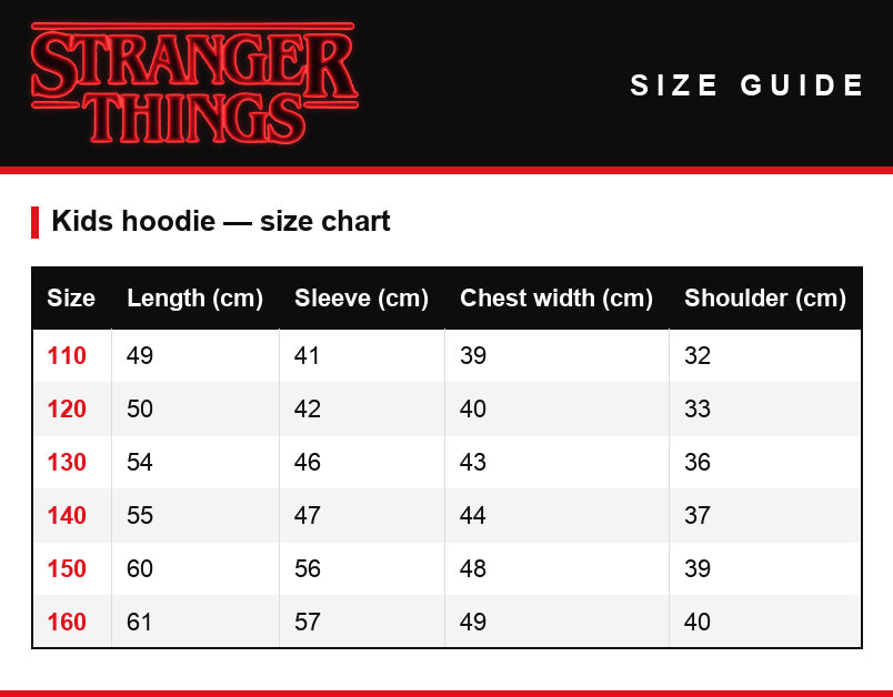 Größentabelle – Kinder-Pullover Stranger Things WSQK