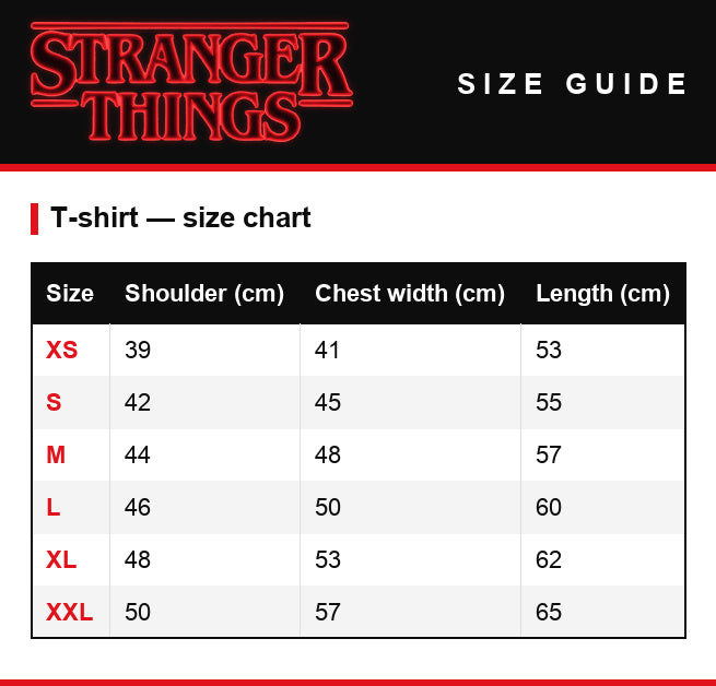 Größentabelle – Damen-T-Shirt Stranger Things Attack of the 50 ft Demogorgon