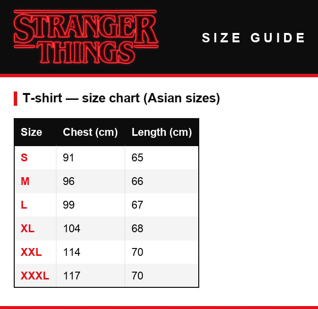 Größentabelle – Herren-T-Shirt Stranger Things WSQK The Squawk 94.5 FM