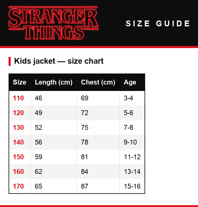 Größentabelle – Kinderjacke Stranger Things Max Mayfield