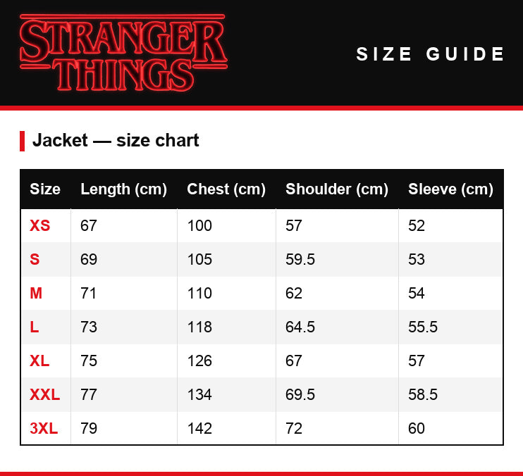 Größentabelle – Jacke Stranger Things Will Byers